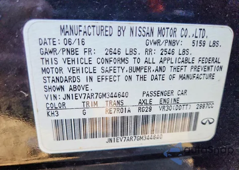 2016 Infiniti Q50 3.0T Premium from USA, damaged, VIN JN1EV7AR7GM344640